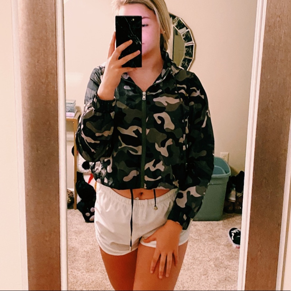 Camo rain jacket material cropped jacket